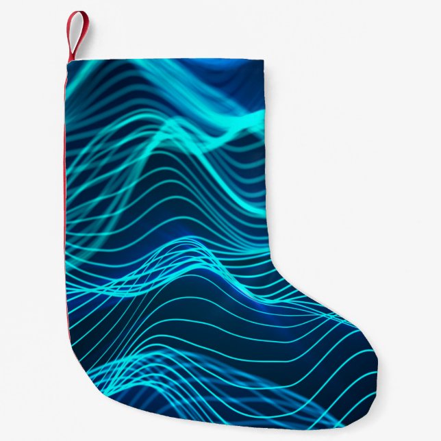 Neon waves of numerous abstract lines and rows com small christmas stocking (Front)
