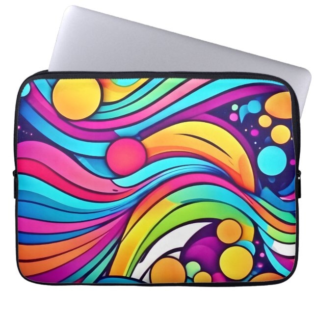 Neon Waves Vibrant Cosmos Laptop Sleeve (Front)
