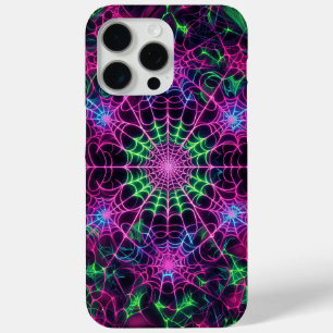 Neon web, spiderweb pattern, camouflage iPhone 15 pro max case