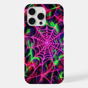 Neon web, spiderweb pattern, camouflage iPhone 15 pro max case