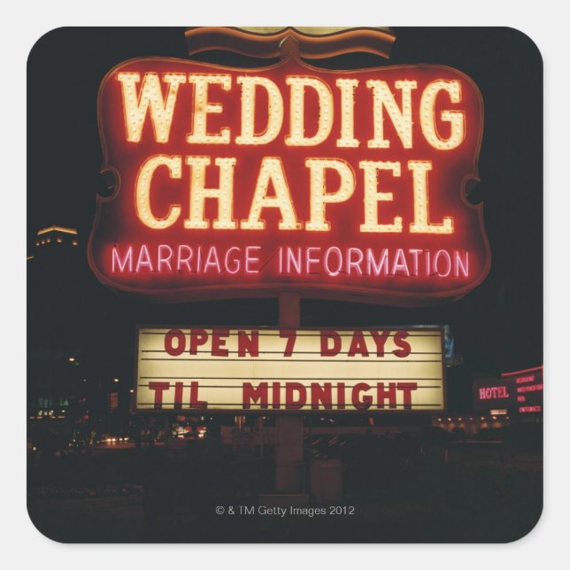 Neon Wedding Chapel Sign in Las Vegas, USA Square Sticker (Front)