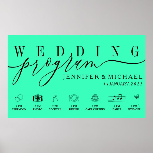 Neon Wedding Program Custom Icons Timeline menu Poster (Front)