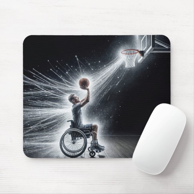 Neon Wheelchair Basketball Player Mouse Pad (With Mouse)