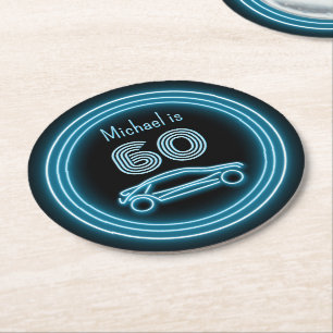 Neon Wheels - Car Racing - Masculine Theme Event Round Paper Coaster