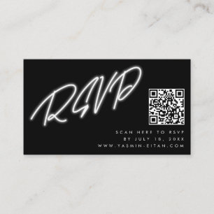 Neon White Script Black QR Code Wedding RSVP Enclosure Card