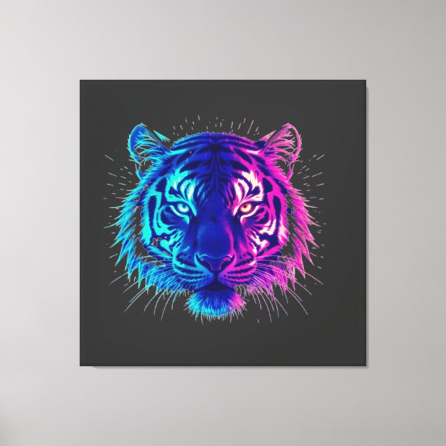 Neon White Tiger – Glowing Cyberpunk Wildlife Art Canvas Print (Front)