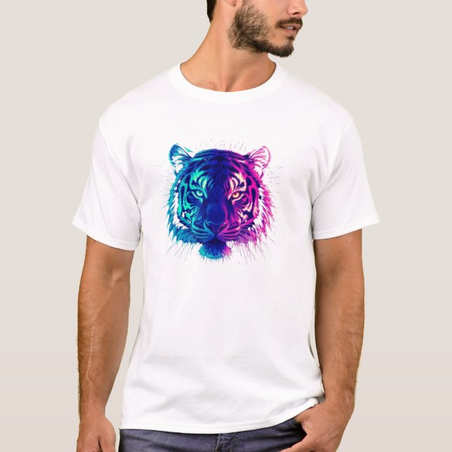 Neon White Tiger – Glowing Cyberpunk Wildlife Art T-Shirt (Front)