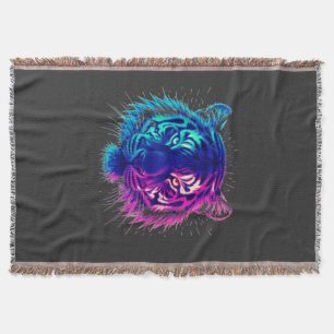 Neon White Tiger – Glowing Cyberpunk Wildlife Art Throw Blanket