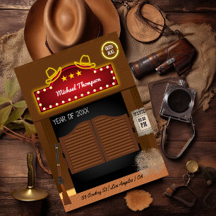 Neon Wild West Cowboy themed Graduation Party Invitation