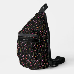 Neon Wildflowers, custom monogram  Sling Bag
