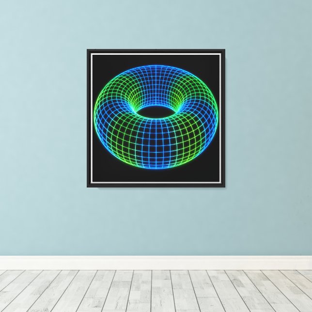 Neon Wireframe Torus Canvas Print (Insitu(Wood Floor))