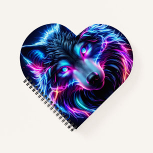 Neon Wolf Glowing Eyes Cyberpunk Futuristic Animal Notebook