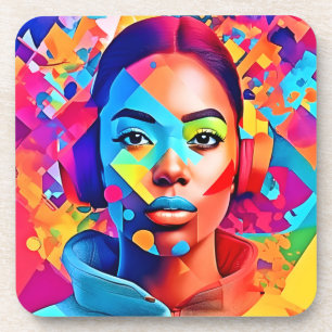 Neon Woman Dreams Digital Art Coaster