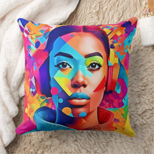 Neon Woman Dreams Digital Art  Cushion