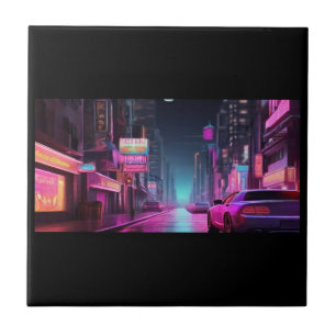 Neon wonderland future city tile