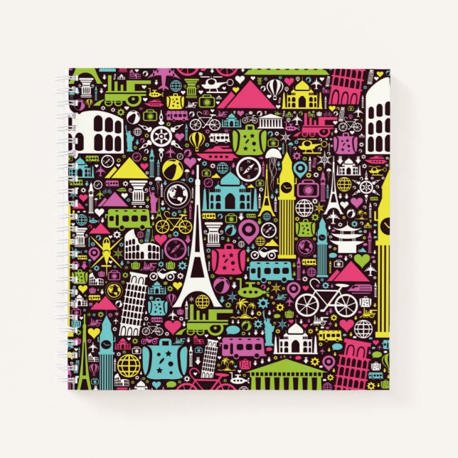 Neon World Icons Pattern Notebook (Front)
