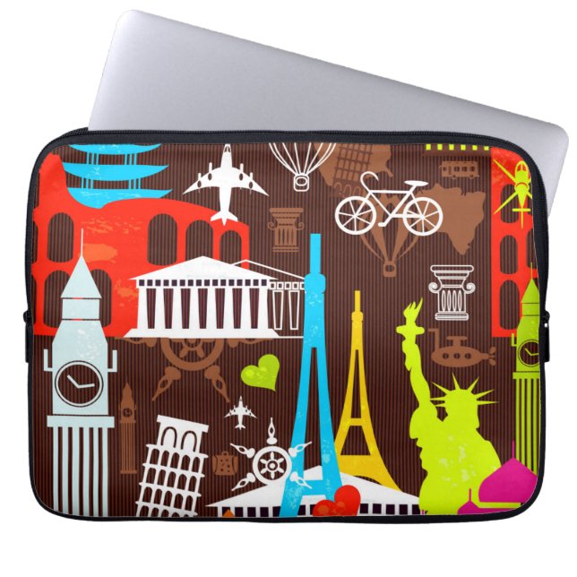 Neon World Travel Pattern Laptop Sleeve (Front)