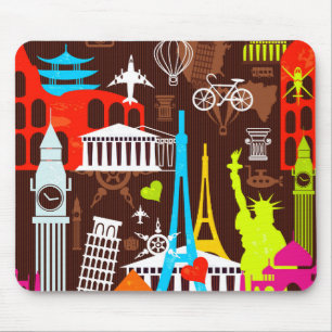 Neon World Travel Pattern Mouse Pad