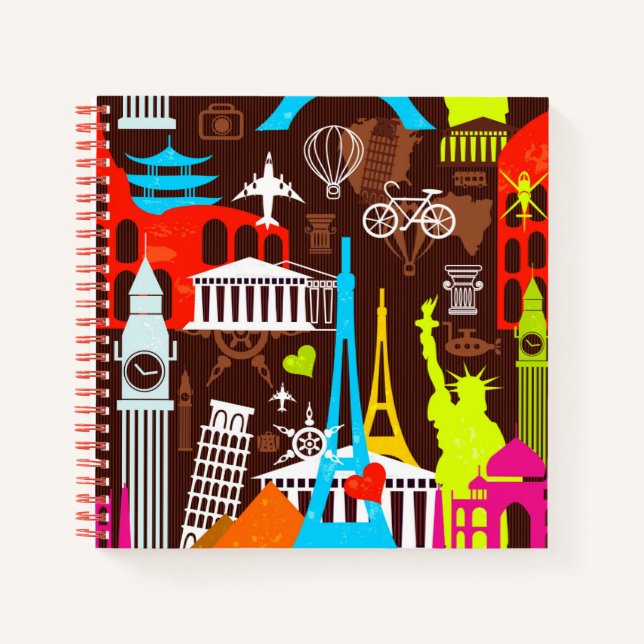 Neon World Travel Pattern Notebook (Front)