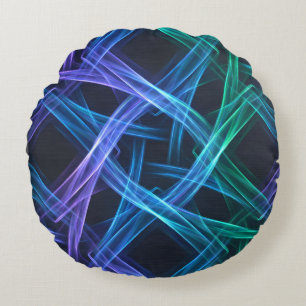 Neon Woven Light Ribbons Abstract Fusion Design Round Cushion