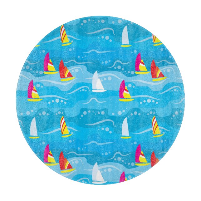Neon Yacht Pattern Cutting Board (Front)