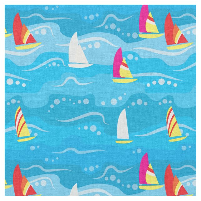 Neon Yacht Pattern Fabric (Close Up)
