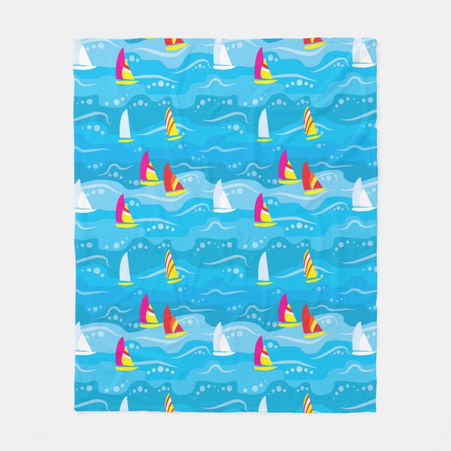 Neon Yacht Pattern Fleece Blanket (Front)