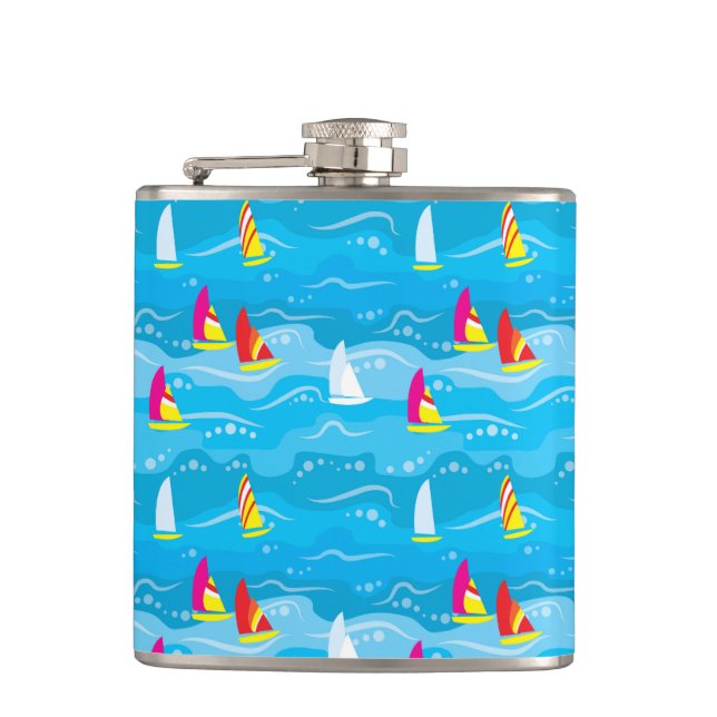 Neon Yacht Pattern Hip Flask (Front)