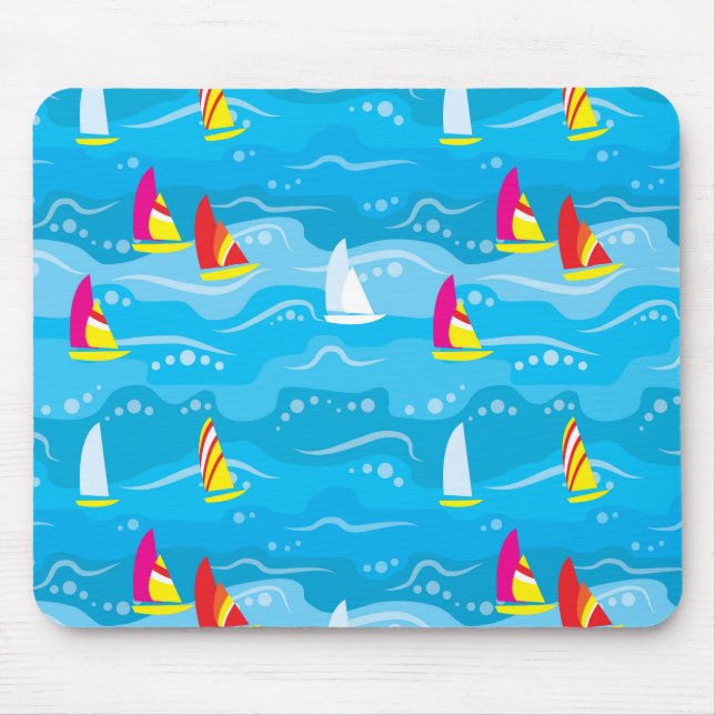 Neon Yacht Pattern Mouse Pad (Front)