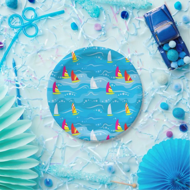 Neon Yacht Pattern Paper Plate (Party)