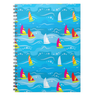 Neon Yacht Pattern Spiral Notebook