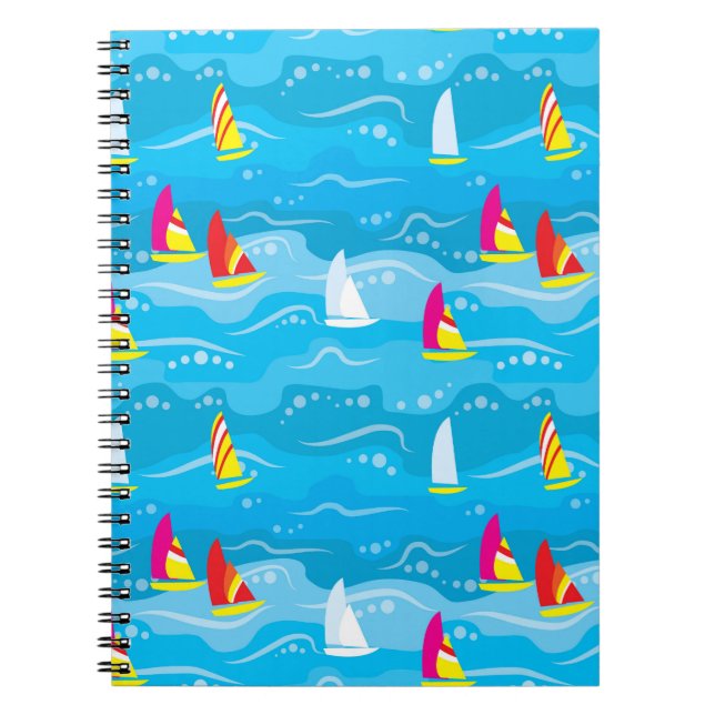 Neon Yacht Pattern Spiral Notebook (Front)