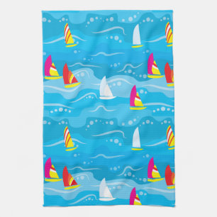 Neon Yacht Pattern Tea Towel