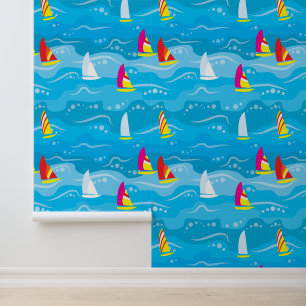 Neon Yacht Pattern Wallpaper