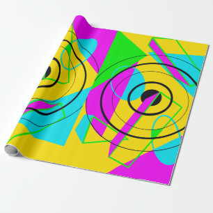 Neon Yellow and Pink Spiral 80s Wrapping Paper