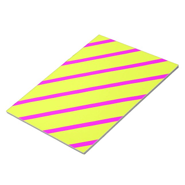 Neon yellow and vivid pink stripes notepad (Angled)