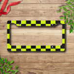 Neon Yellow Black Chequered Chequerboard Vintage Licence Plate Frame<br><div class="desc">Neon Yellow and Black Chequered Chequerboard | Vintage | Classic | Trendy | Stylish | Fashion | Minimal</div>