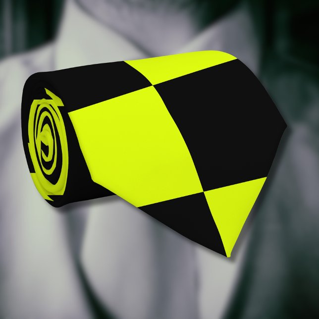 Neon Yellow Black Chequered Chequerboard Vintage Tie (Creator Uploaded)