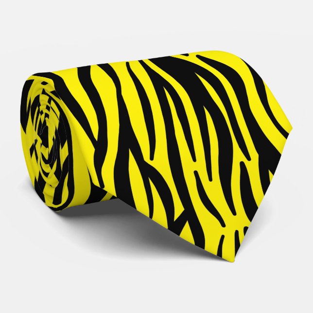 Neon Yellow Black Zebra Stripes Colourful Patterns Tie (Rolled)