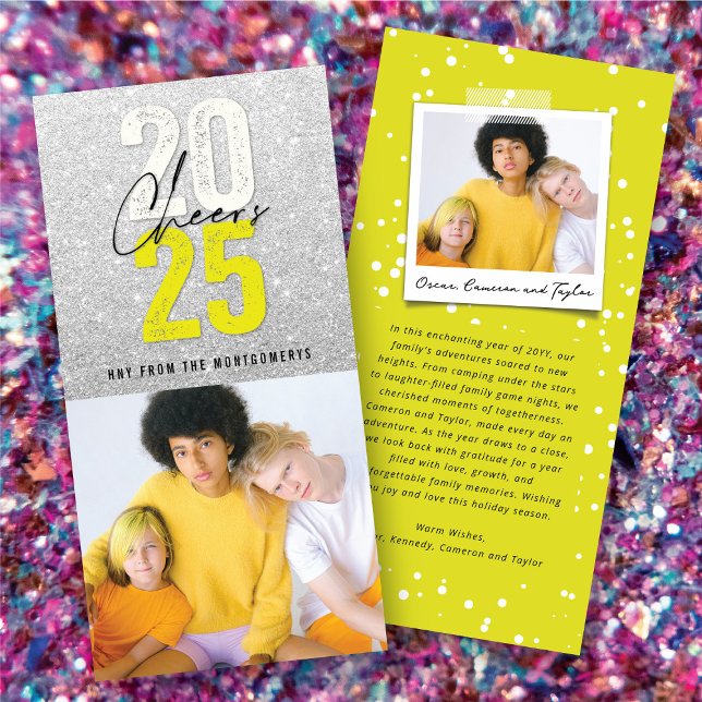 Neon Yellow Cheers 2025 Glitter New Year Photo Holiday Card (Neon Yellow Cheers 2025 Glitter New Year Photo Holiday Card @ fat_fa_tin)