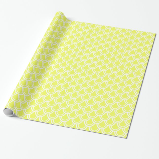 Neon Yellow Fish Scale Pattern Wrapping Paper (Unrolled)