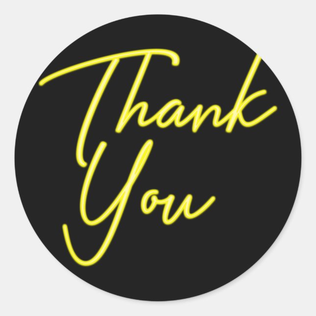 Neon Yellow Glow Thank You Classic Round Sticker (Front)