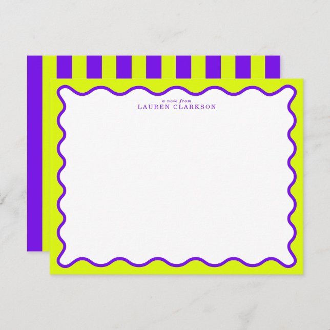 Neon Yellow-Green & Purple Wavy Note Card (Front/Back)