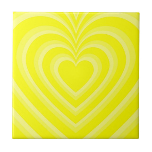 Neon Yellow Hypnotic Heart Love Pattern Tile (Front)