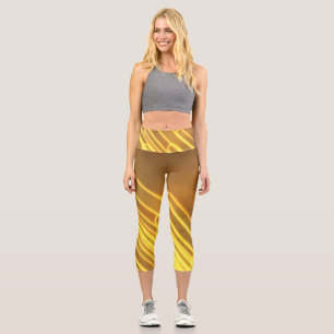 Neon yellow lines and loops on Capri leggings