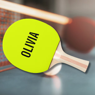 Neon Yellow Modern Name Trendy Minimalist Ping Pong Paddle