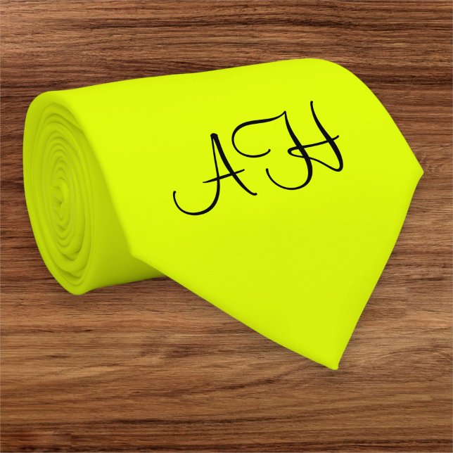 Neon Yellow Retro Monogram Fluorescent Bright Tie (Creator Uploaded)