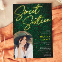 Neon yellow sign script green photo arch Sweet 16