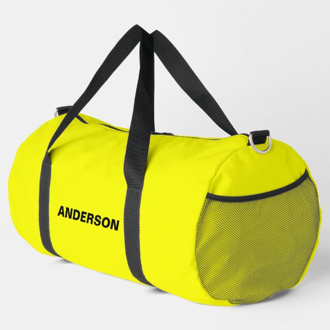 Neon Yellow Solid Colour Custom name  Duffle Bag (Right Corner)
