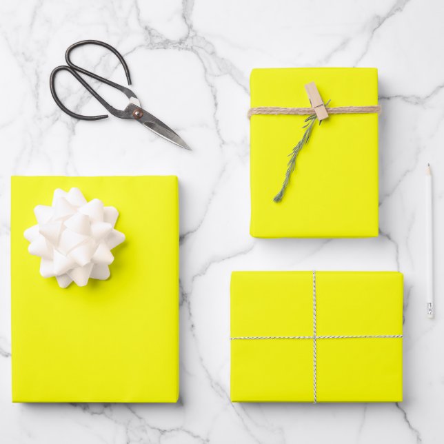 Neon Yellow Solid Colour Wrapping Paper Sheet (Front)
